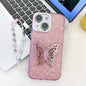 Plating Glitter Lens Film Texture Butterfly Holder Wristband Phone Case, For iPhone 14