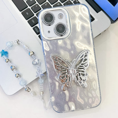Plating Glitter Lens Film Texture Butterfly Holder Wristband Phone Case, For iPhone 14