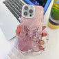 Plating Glitter Lens Film Texture Butterfly Holder Wristband Phone Case, For iPhone 13 Pro