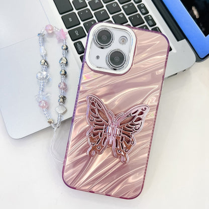 Plating Glitter Lens Film Texture Butterfly Holder Wristband Phone Case, For iPhone 13