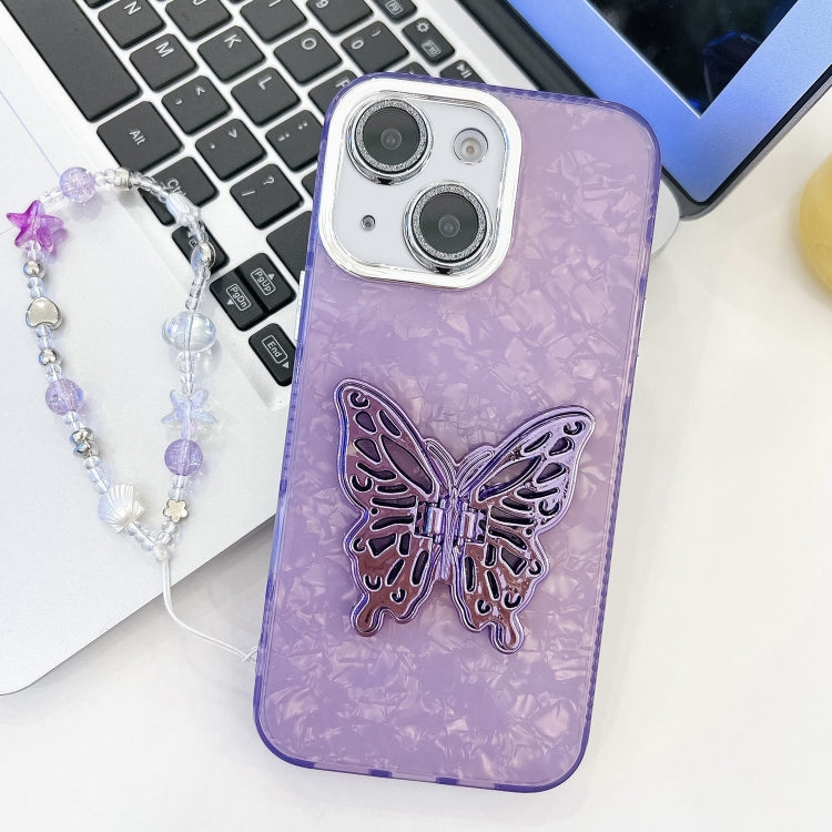 Plating Glitter Lens Film Texture Butterfly Holder Wristband Phone Case, For iPhone 13