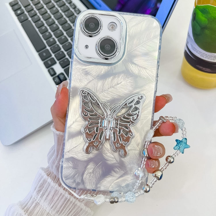 Plating Glitter Lens Film Texture Butterfly Holder Wristband Phone Case, For iPhone 13
