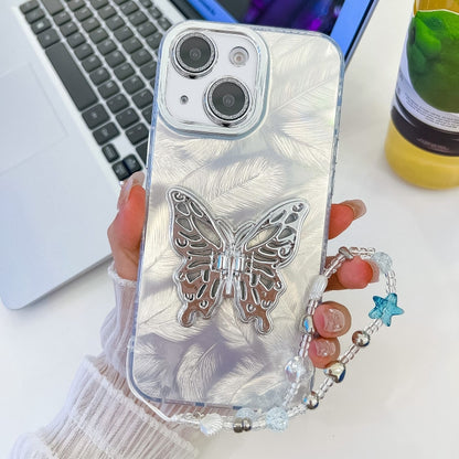 Plating Glitter Lens Film Texture Butterfly Holder Wristband Phone Case, For iPhone 13