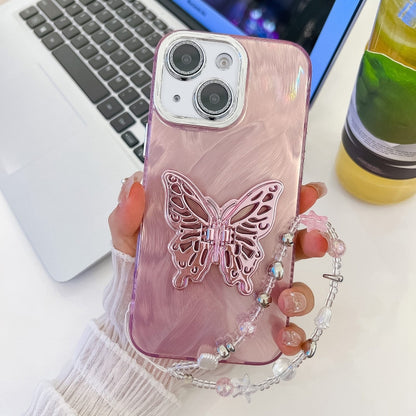 Plating Glitter Lens Film Texture Butterfly Holder Wristband Phone Case, For iPhone 13