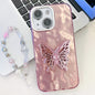 Plating Glitter Lens Film Texture Butterfly Holder Wristband Phone Case, For iPhone 13
