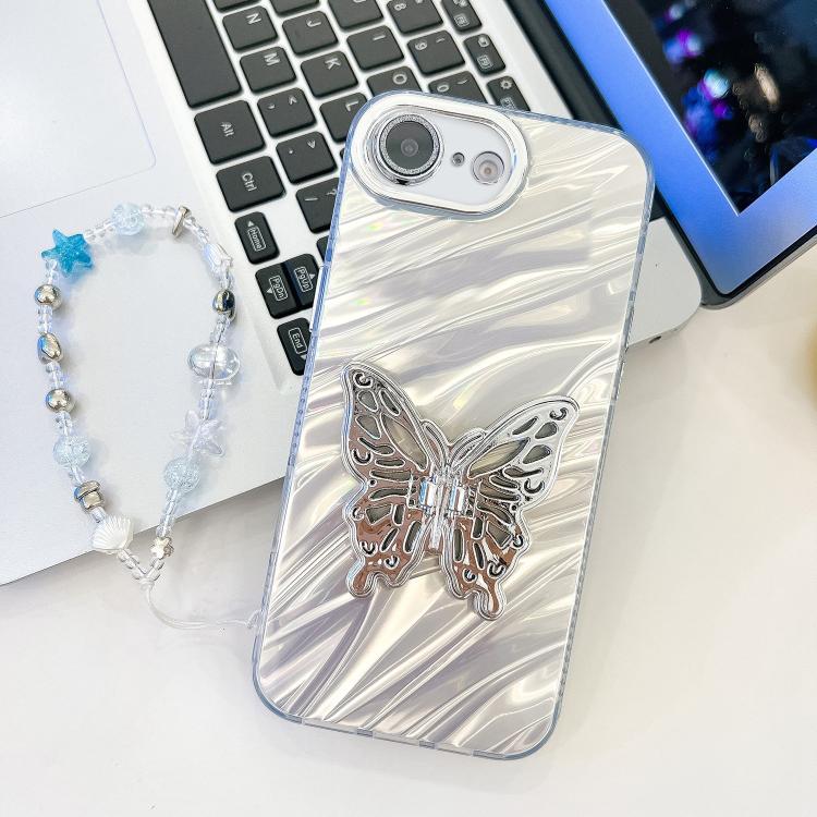 Plating Glitter Lens Film Texture Butterfly Holder Wristband Phone Case, For iPhone 17e / 16e