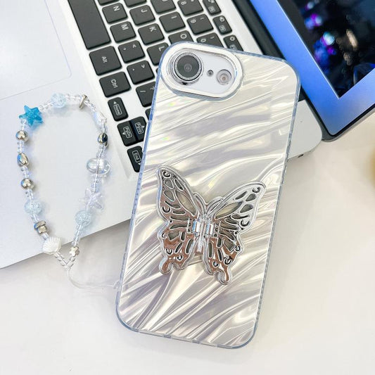 Plating Glitter Lens Film Texture Butterfly Holder Wristband Phone Case, For iPhone 17e / 16e