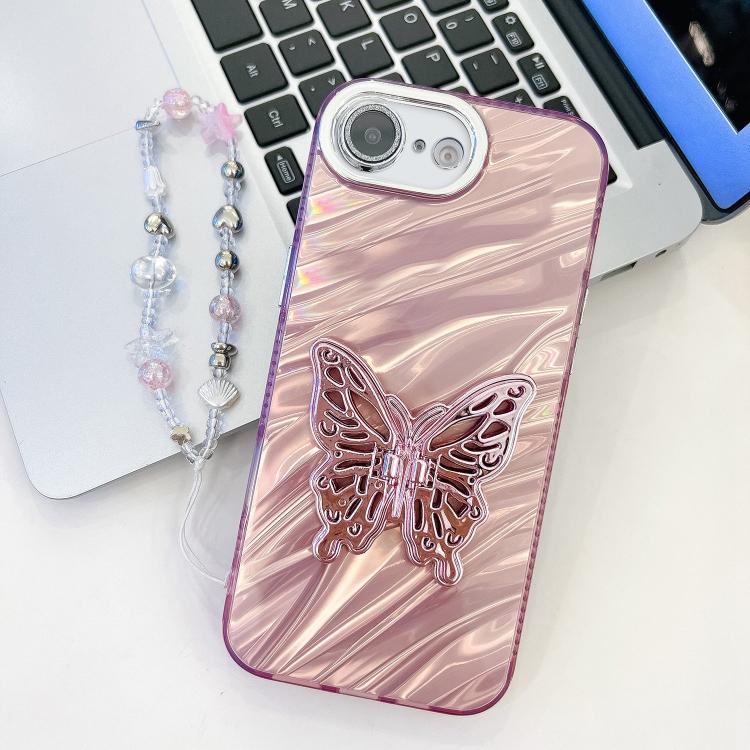 Plating Glitter Lens Film Texture Butterfly Holder Wristband Phone Case, For iPhone 17e / 16e