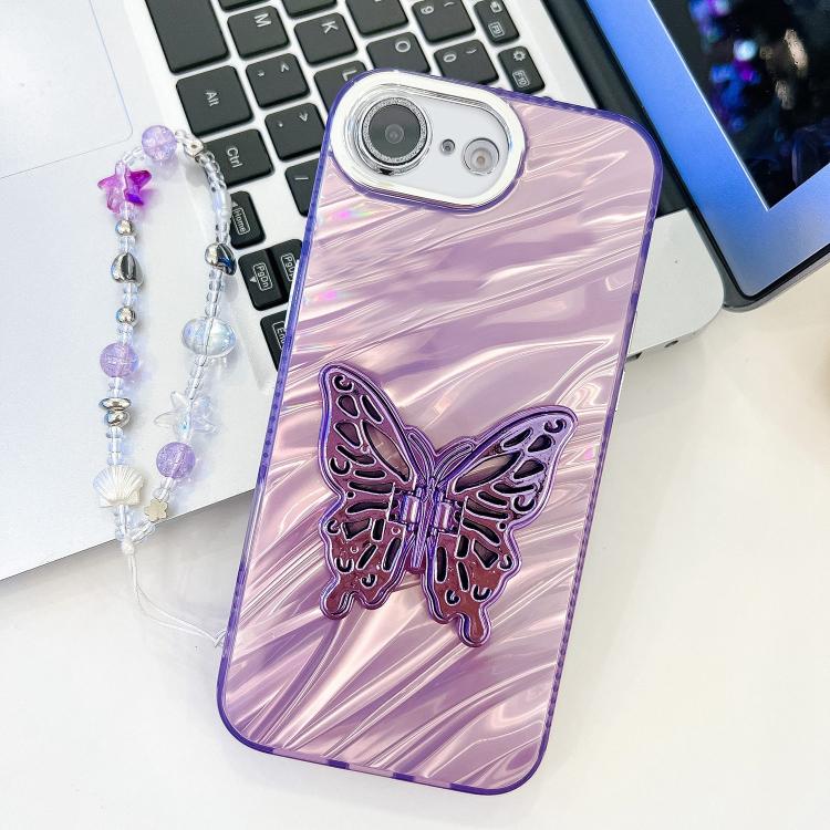 Plating Glitter Lens Film Texture Butterfly Holder Wristband Phone Case, For iPhone 17e / 16e