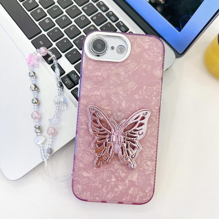 Plating Glitter Lens Film Texture Butterfly Holder Wristband Phone Case, For iPhone 17e / 16e