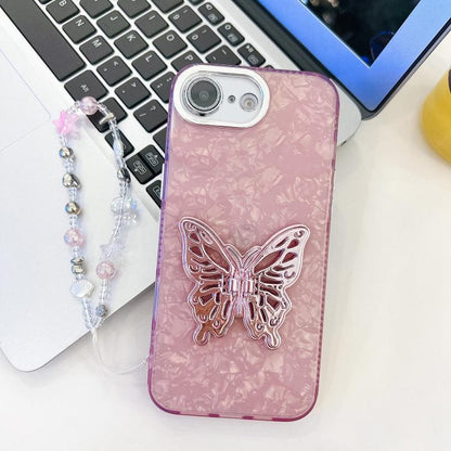 Plating Glitter Lens Film Texture Butterfly Holder Wristband Phone Case, For iPhone 17e / 16e