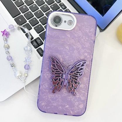 Plating Glitter Lens Film Texture Butterfly Holder Wristband Phone Case, For iPhone 17e / 16e