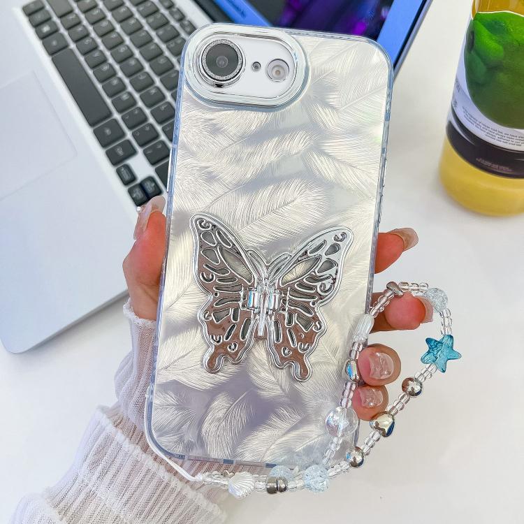 Plating Glitter Lens Film Texture Butterfly Holder Wristband Phone Case, For iPhone 17e / 16e