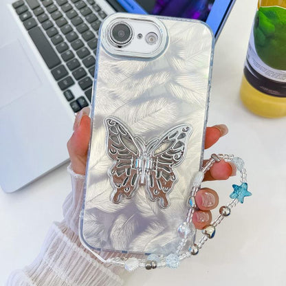 Plating Glitter Lens Film Texture Butterfly Holder Wristband Phone Case, For iPhone 17e / 16e