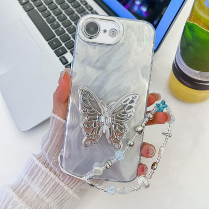 Plating Glitter Lens Film Texture Butterfly Holder Wristband Phone Case, For iPhone 17e / 16e