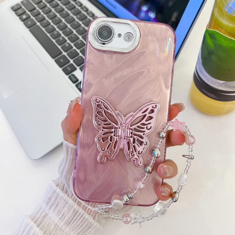 Plating Glitter Lens Film Texture Butterfly Holder Wristband Phone Case, For iPhone 17e / 16e