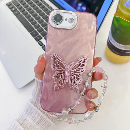 Plating Glitter Lens Film Texture Butterfly Holder Wristband Phone Case, For iPhone 17e / 16e