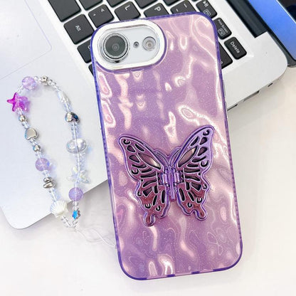 Plating Glitter Lens Film Texture Butterfly Holder Wristband Phone Case, For iPhone 17e / 16e