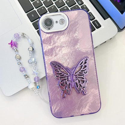 Plating Glitter Lens Film Texture Butterfly Holder Wristband Phone Case, For iPhone 17e / 16e