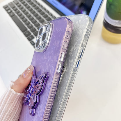 Plating Glitter Lens Film Texture Butterfly Holder Wristband Phone Case, For iPhone 15 Pro