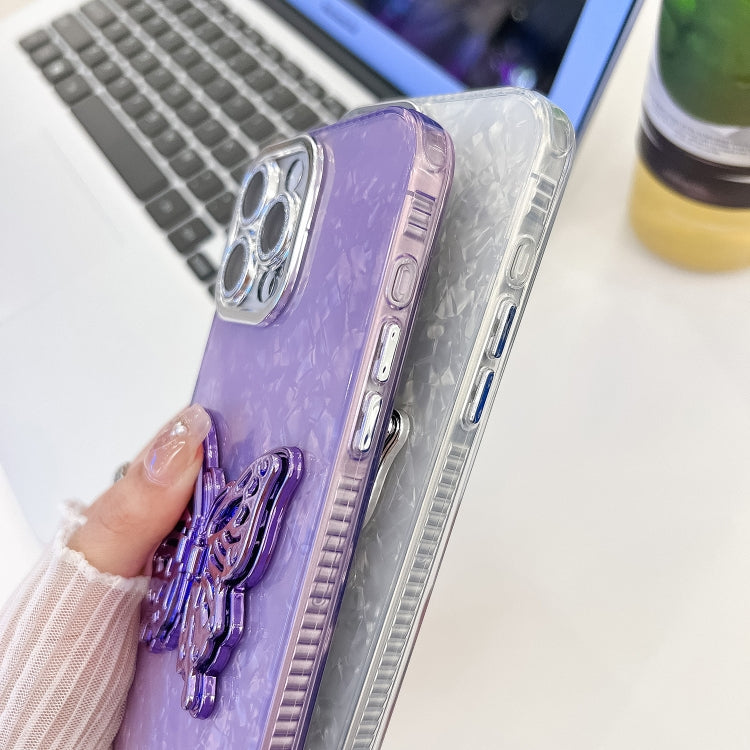 Plating Glitter Lens Film Texture Butterfly Holder Wristband Phone Case, For iPhone 16 Pro Max