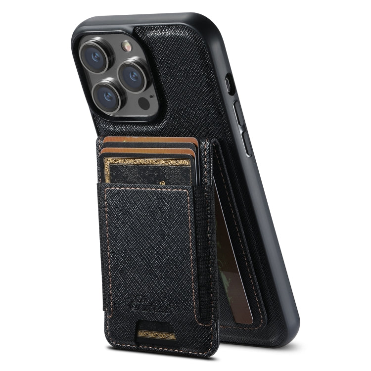 Suteni H17 Cross Grain Leather MagSafe Detachable Wallet Phone Case, For iPhone 18, For iPhone 18 Pro, For iPhone 18 Pro Max, For iPhone 17 Pro Max, For iPhone 17 Pro, For iPhone 17, For iPhone Air, For iPhone 16 Pro Max