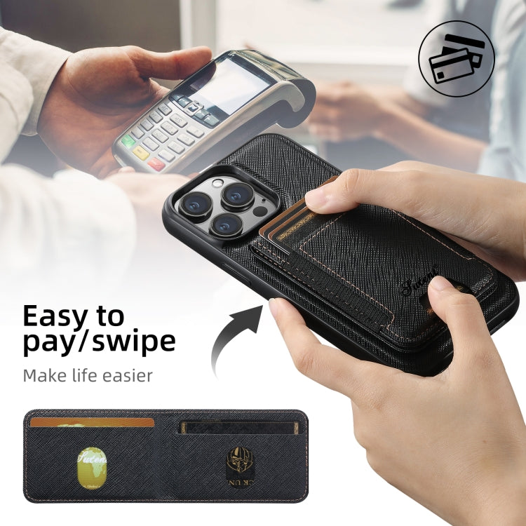 Suteni H17 Cross Grain Leather MagSafe Detachable Wallet Phone Case, For iPhone 16 Pro, For iPhone 16 Plus, For iPhone 16, For iPhone 15 Pro Max, For iPhone 15 Pro, For iPhone 15 Plus, For iPhone 15, For iPhone 14 Plus