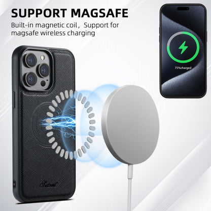 Suteni H17 Cross Grain Leather MagSafe Detachable Wallet Phone Case, For iPhone 12 Pro