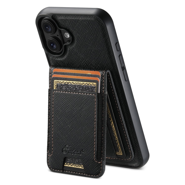 Suteni H17 Cross Grain Leather MagSafe Detachable Wallet Phone Case, For iPhone 16 Pro, For iPhone 16 Plus, For iPhone 16, For iPhone 15 Pro Max, For iPhone 15 Pro, For iPhone 15 Plus, For iPhone 15, For iPhone 14 Plus