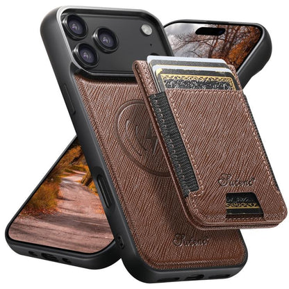 Suteni H17 Cross Grain Leather MagSafe Detachable Wallet Phone Case, For iPhone 18, For iPhone 18 Pro, For iPhone 18 Pro Max, For iPhone 17 Pro Max, For iPhone 17 Pro, For iPhone 17, For iPhone Air, For iPhone 16 Pro Max