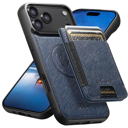 Suteni H17 Cross Grain Leather MagSafe Detachable Wallet Phone Case, For iPhone 18, For iPhone 18 Pro, For iPhone 18 Pro Max, For iPhone 17 Pro Max, For iPhone 17 Pro, For iPhone 17, For iPhone Air, For iPhone 16 Pro Max