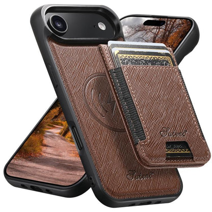 Suteni H17 Cross Grain Leather MagSafe Detachable Wallet Phone Case, For iPhone 18, For iPhone 18 Pro, For iPhone 18 Pro Max, For iPhone 17 Pro Max, For iPhone 17 Pro, For iPhone 17, For iPhone Air, For iPhone 16 Pro Max