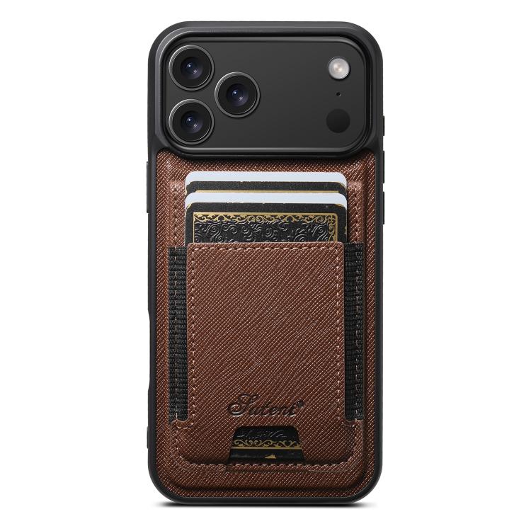 Suteni H17 Cross Grain Leather MagSafe Detachable Wallet Phone Case, For iPhone 18, For iPhone 18 Pro, For iPhone 18 Pro Max, For iPhone 17 Pro Max, For iPhone 17 Pro, For iPhone 17, For iPhone Air, For iPhone 16 Pro Max
