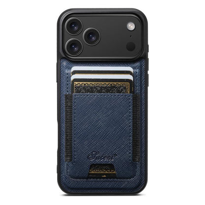 Suteni H17 Cross Grain Leather MagSafe Detachable Wallet Phone Case, For iPhone 18, For iPhone 18 Pro, For iPhone 18 Pro Max, For iPhone 17 Pro Max, For iPhone 17 Pro, For iPhone 17, For iPhone Air, For iPhone 16 Pro Max