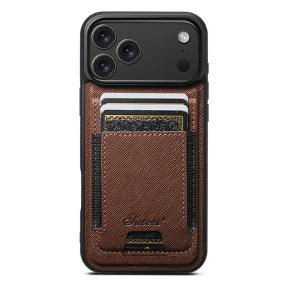 Suteni H17 Cross Grain Leather MagSafe Detachable Wallet Phone Case, For iPhone 18, For iPhone 18 Pro, For iPhone 18 Pro Max, For iPhone 17 Pro Max, For iPhone 17 Pro, For iPhone 17, For iPhone Air, For iPhone 16 Pro Max
