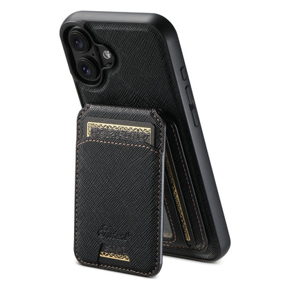 Suteni H18 Cross Grain MagSafe Wallet Leather Phone Case, For iPhone 16 Pro, For iPhone 16 Plus, For iPhone 16, For iPhone 15 Pro Max, For iPhone 15 Pro, For iPhone 15 Plus, For iPhone 15, For iPhone 14 Plus