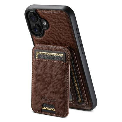 Suteni H18 Cross Grain MagSafe Wallet Leather Phone Case, For iPhone 16 Pro, For iPhone 16 Plus, For iPhone 16, For iPhone 15 Pro Max, For iPhone 15 Pro, For iPhone 15 Plus, For iPhone 15, For iPhone 14 Plus