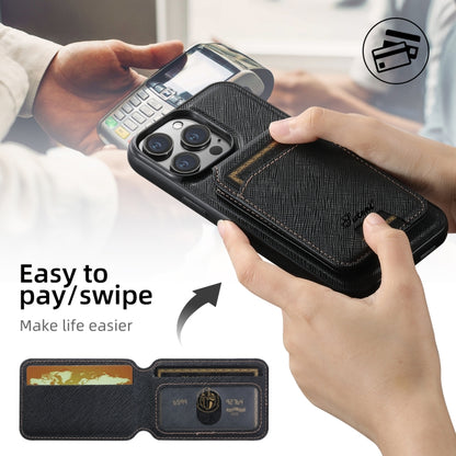 Suteni H18 Cross Grain MagSafe Wallet Leather Phone Case, For iPhone 16 Pro, For iPhone 16 Plus, For iPhone 16, For iPhone 15 Pro Max, For iPhone 15 Pro, For iPhone 15 Plus, For iPhone 15, For iPhone 14 Plus