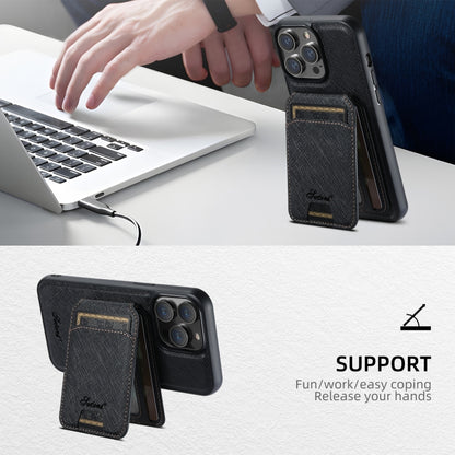 Suteni H18 Cross Grain MagSafe Wallet Leather Phone Case, For iPhone 16 Pro, For iPhone 16 Plus, For iPhone 16, For iPhone 15 Pro Max, For iPhone 15 Pro, For iPhone 15 Plus, For iPhone 15, For iPhone 14 Plus