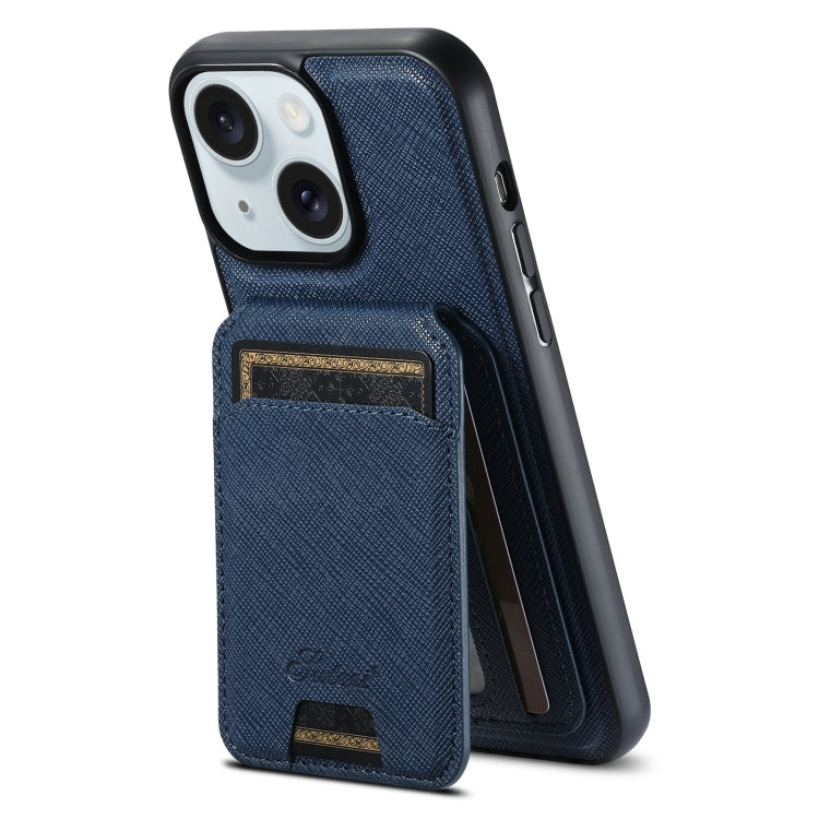 Suteni H18 Cross Grain MagSafe Wallet Leather Phone Case, For iPhone 16 Pro, For iPhone 16 Plus, For iPhone 16, For iPhone 15 Pro Max, For iPhone 15 Pro, For iPhone 15 Plus, For iPhone 15, For iPhone 14 Plus