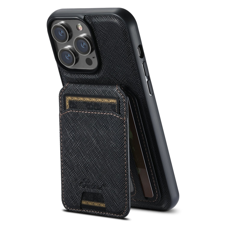 Suteni H18 Cross Grain MagSafe Wallet Leather Phone Case, For iPhone 16 Pro, For iPhone 16 Plus, For iPhone 16, For iPhone 15 Pro Max, For iPhone 15 Pro, For iPhone 15 Plus, For iPhone 15, For iPhone 14 Plus