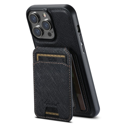Suteni H18 Cross Grain MagSafe Wallet Leather Phone Case, For iPhone 16 Pro, For iPhone 16 Plus, For iPhone 16, For iPhone 15 Pro Max, For iPhone 15 Pro, For iPhone 15 Plus, For iPhone 15, For iPhone 14 Plus