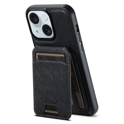 Suteni H18 Cross Grain MagSafe Wallet Leather Phone Case, For iPhone 15 Pro Max, For iPhone 15 Pro, For iPhone 15 Plus, For iPhone 15, For iPhone 14 Plus, For iPhone 14, For iPhone 14 Pro, For iPhone 14 Pro Max