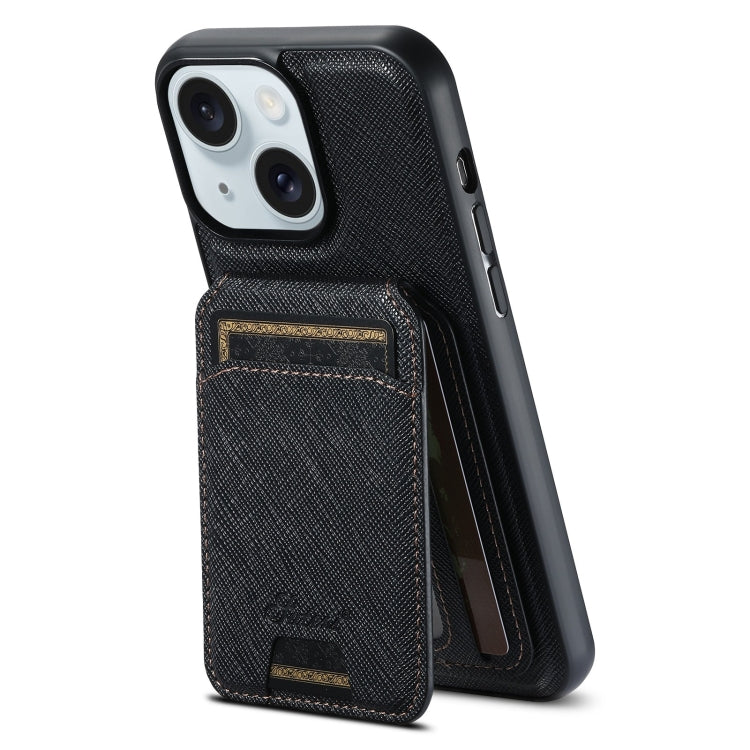 Suteni H18 Cross Grain MagSafe Wallet Leather Phone Case, For iPhone 16 Pro, For iPhone 16 Plus, For iPhone 16, For iPhone 15 Pro Max, For iPhone 15 Pro, For iPhone 15 Plus, For iPhone 15, For iPhone 14 Plus