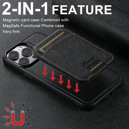 Suteni H18 Cross Grain MagSafe Wallet Leather Phone Case, For iPhone 14, For iPhone 14 Pro, For iPhone 14 Pro Max, For iPhone 13 Pro Max, For iPhone 13 Pro, For iPhone 13, For iPhone 12, For iPhone 12 Pro Max