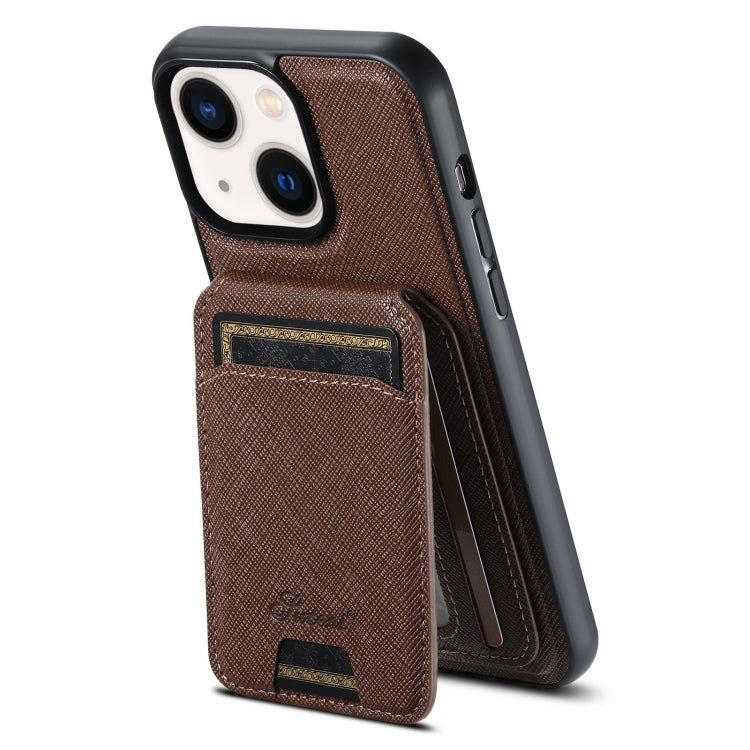 Suteni H18 Cross Grain MagSafe Wallet Leather Phone Case, For iPhone 14, For iPhone 14 Pro, For iPhone 14 Pro Max, For iPhone 13 Pro Max, For iPhone 13 Pro, For iPhone 13, For iPhone 12, For iPhone 12 Pro Max