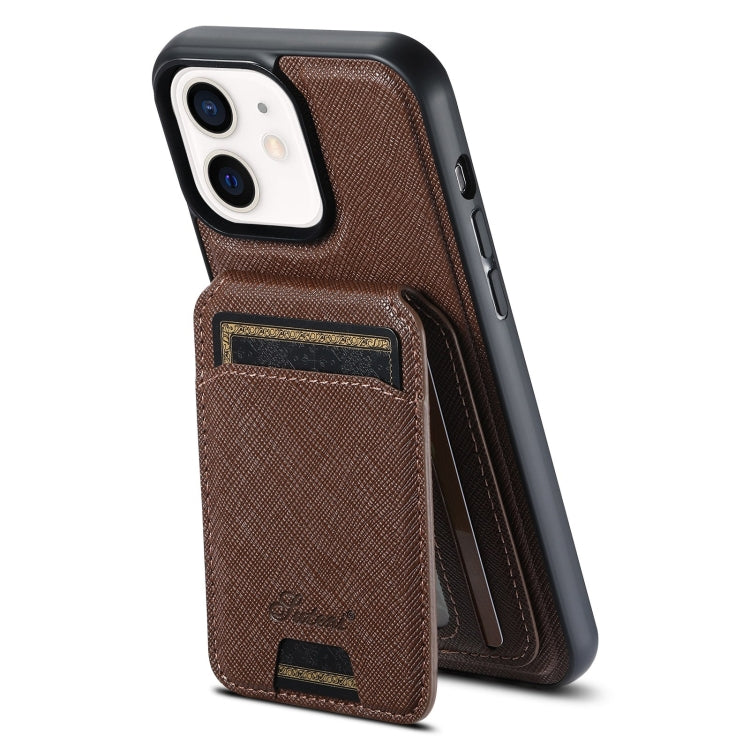 Suteni H18 Cross Grain MagSafe Wallet Leather Phone Case, For iPhone 13 Pro Max, For iPhone 13 Pro, For iPhone 13, For iPhone 12, For iPhone 12 Pro Max, For iPhone 12 Pro