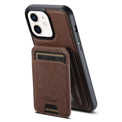 Suteni H18 Cross Grain MagSafe Wallet Leather Phone Case, For iPhone 13 Pro Max, For iPhone 13 Pro, For iPhone 13, For iPhone 12, For iPhone 12 Pro Max, For iPhone 12 Pro