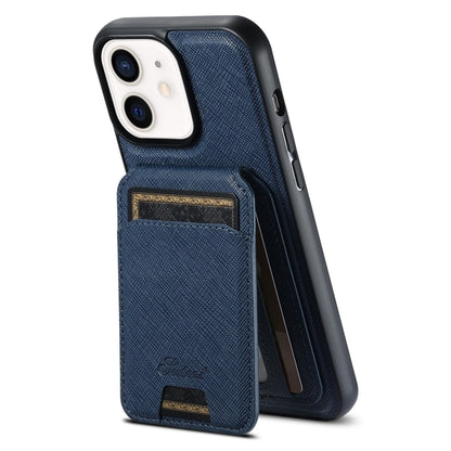 Suteni H18 Cross Grain MagSafe Wallet Leather Phone Case, For iPhone 13 Pro Max, For iPhone 13 Pro, For iPhone 13, For iPhone 12, For iPhone 12 Pro Max, For iPhone 12 Pro