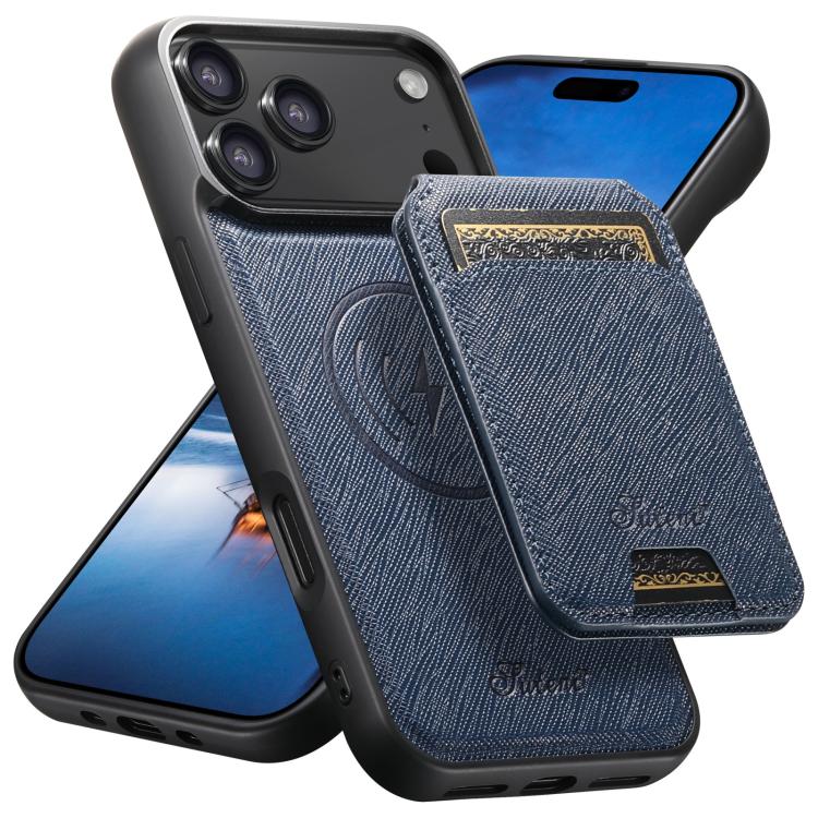 Suteni H18 Cross Grain MagSafe Wallet Leather Phone Case, For iPhone 17 Pro Max, For iPhone 17 Pro, For iPhone 17, For iPhone Air, For iPhone 16 Pro Max, For iPhone 16 Pro, For iPhone 16 Plus, For iPhone 16